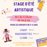 Stage d’été artistique pluridisciplinaire pour les 8-12 ans – Chant & Marionnettes & Clown avec la compagnie Etincelles