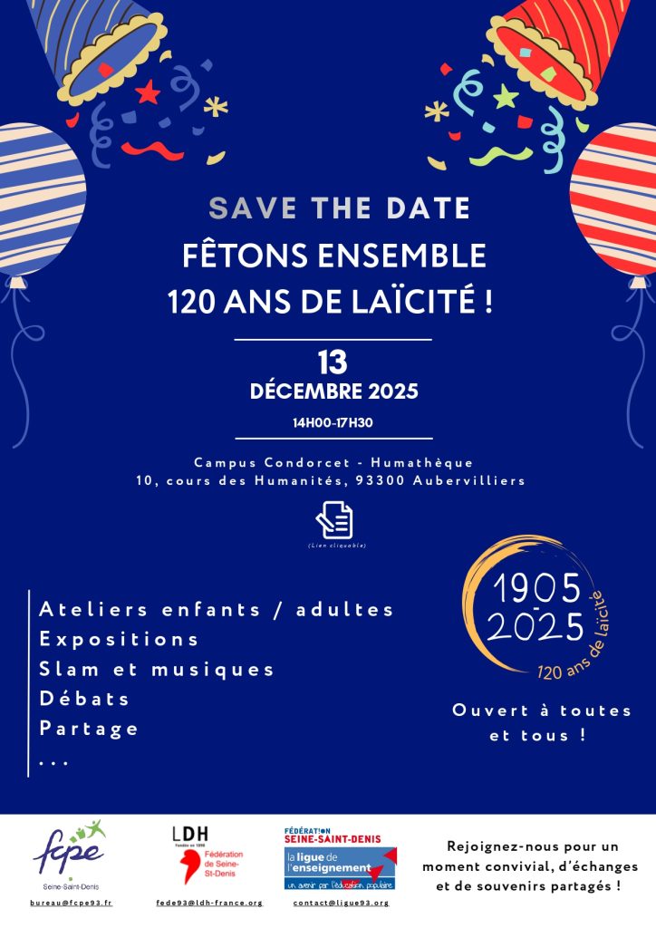 Fêtez 120 ans de laïcité avec la Ligue des Droits de l’Homme au campus Condorcet Agenda associatif